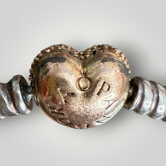 Pandora Moments Silver & Rose Gold Charm Bracelet -925 with Heart Clasp & Charms - Picture 3 of 11